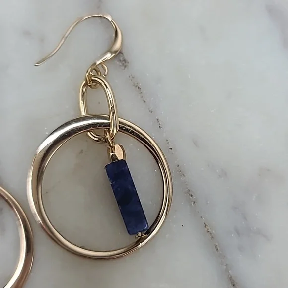 Banana Republic Lapis Lazuli/Gold Hoop Dangle Hook Earrings - Picture 13 of 17
